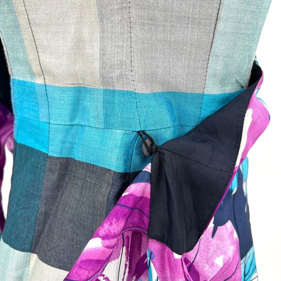 NANETTE LEPORE Floral Strapless Bustier top Womens 2 Purple Blue Silk Plaid Wrap - Picture 6 of 9